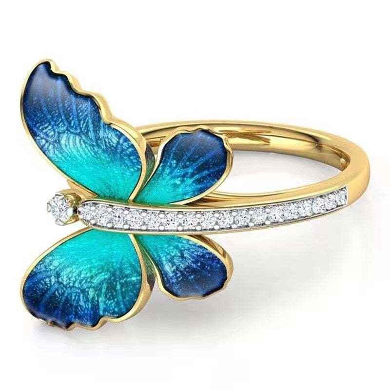 Gold-Plated Blue Butterfly Crystal Ring image 2