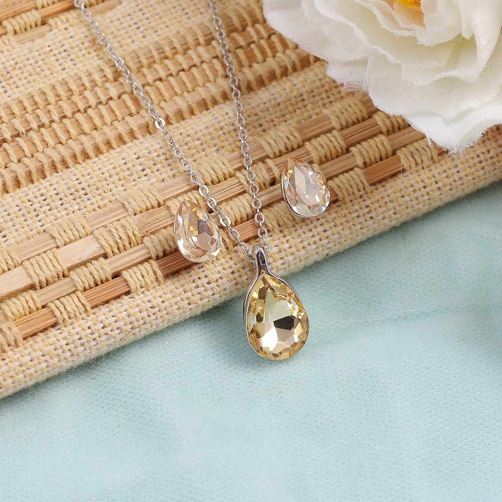 Silver-Plated Gold Crystal Tear Drop Necklace & Earrings set image 1
