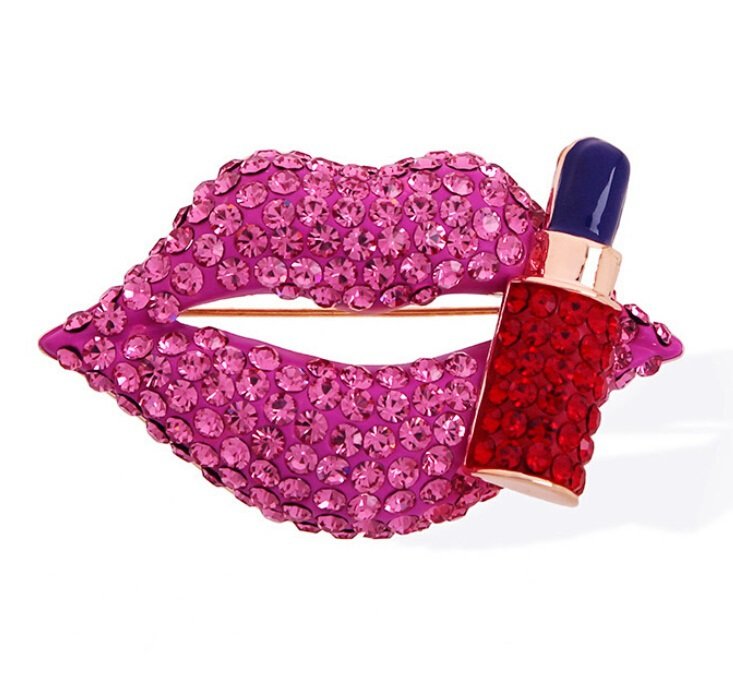 Hot Pink Stone Lips Lipstick Brooch For Women/Girls image 4