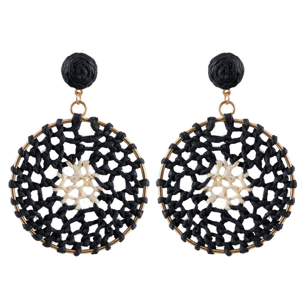 Handcrafted Crosia Thread Black & White Dangler Earrings image 4