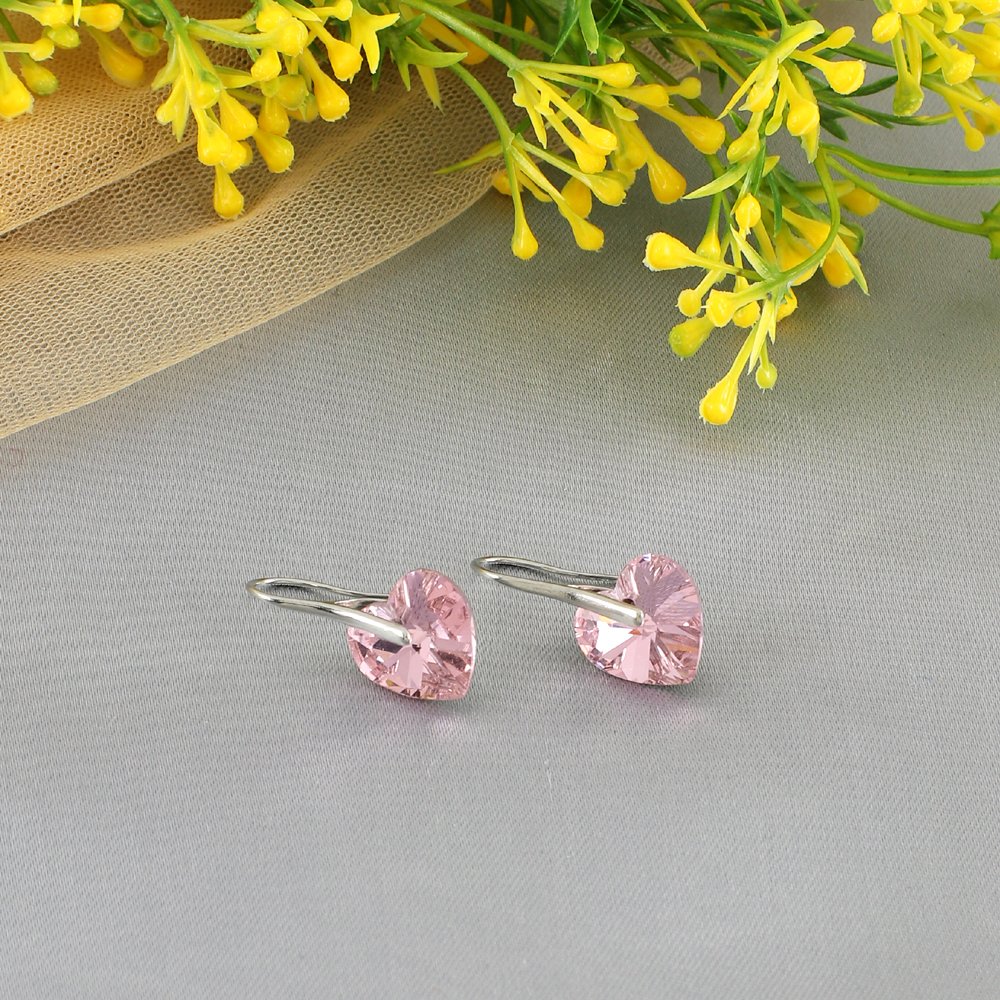 Silver-Plated PinkCrystal Dangler Hook Earrings image 0