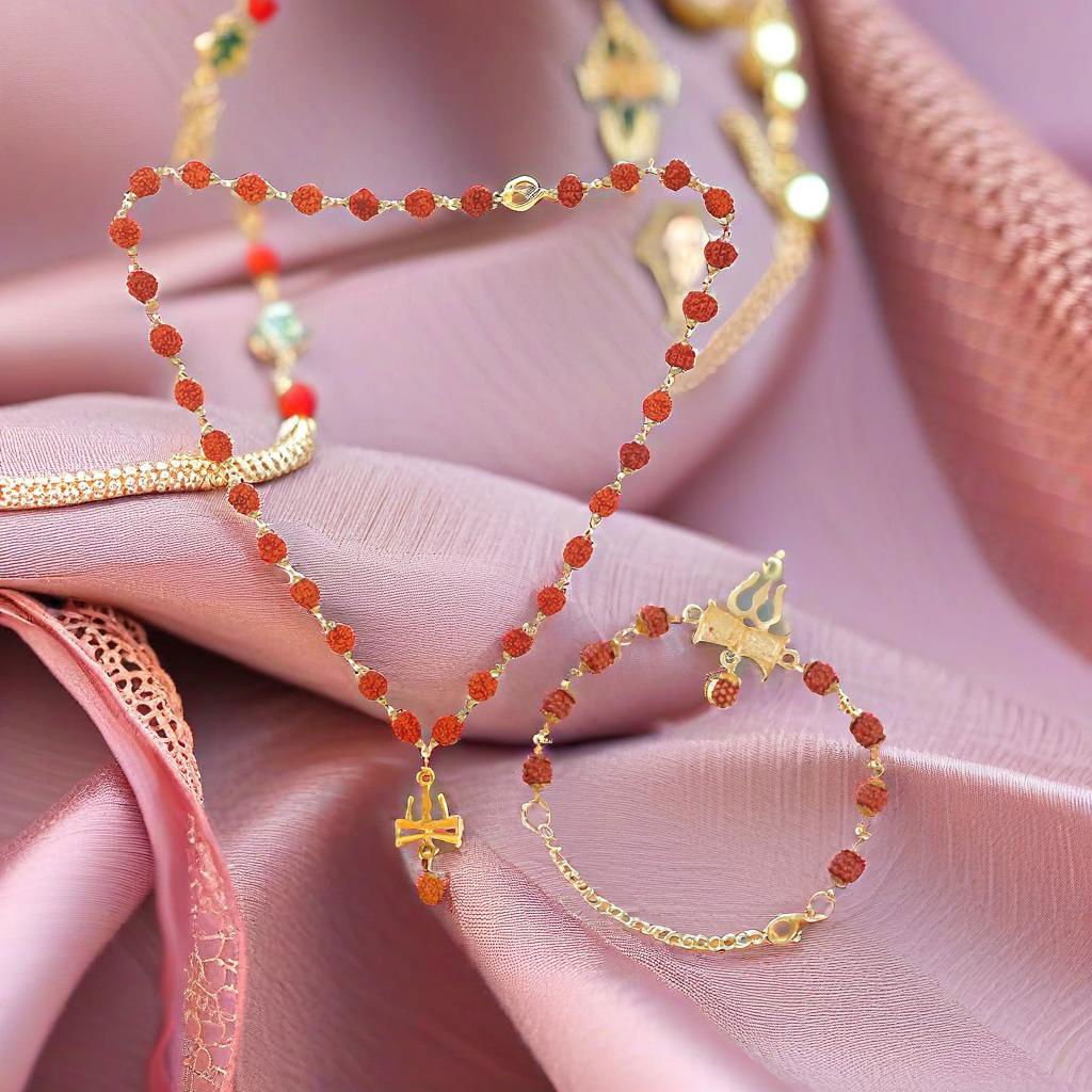 Men's Rudraksh Om Shiva Trishul Necklace & Rudraksh Bracelet Combo Set image 5