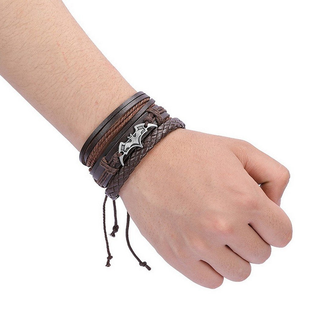 Multilayered Batman Bracelet Brown Leather for Men image 1