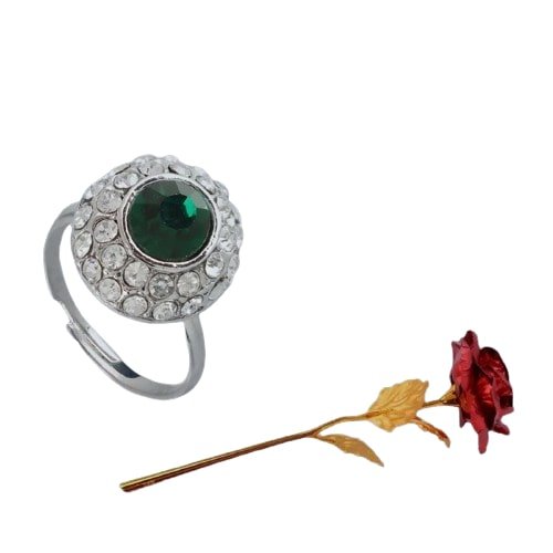 Valentine's Day Gift Set Green Stone Ring & Red Rose Combo image 1
