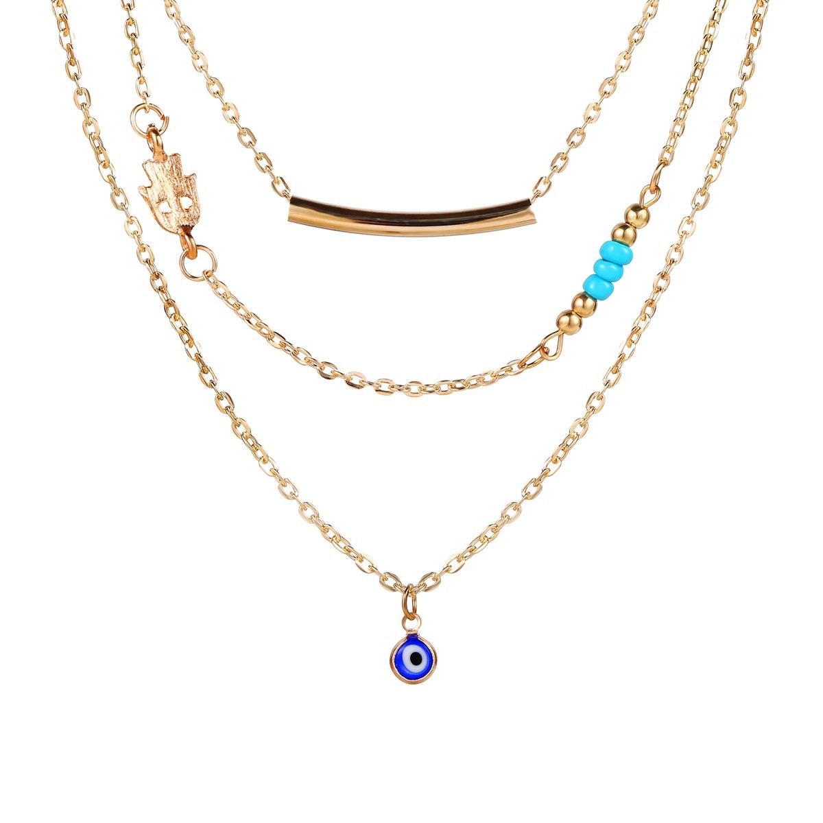 Gold-Plated Layered Evil Eye Necklace for Women/Girl image 1