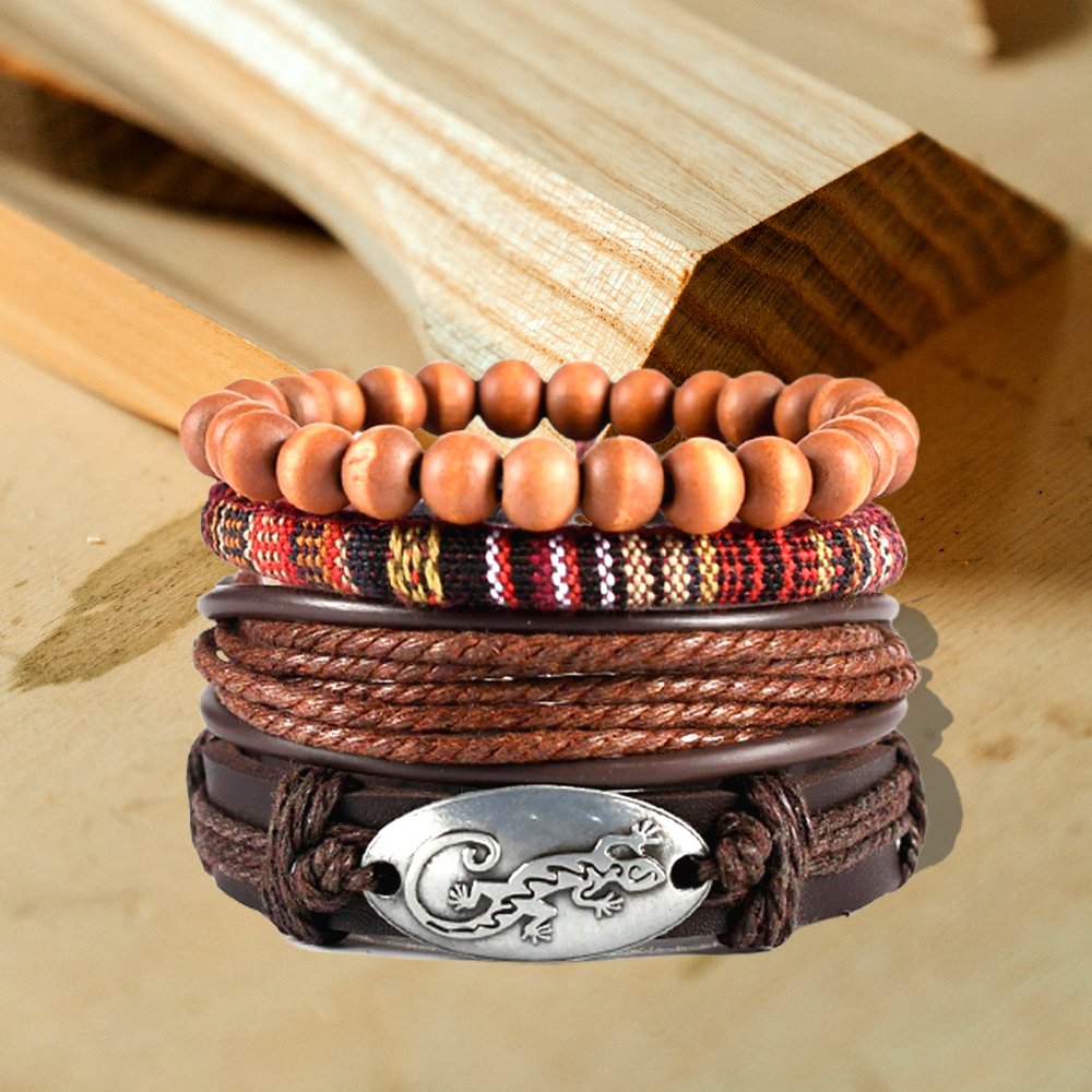 Men's Oxidised Silver Lizard Multicolor Wrap Bracelet image 1