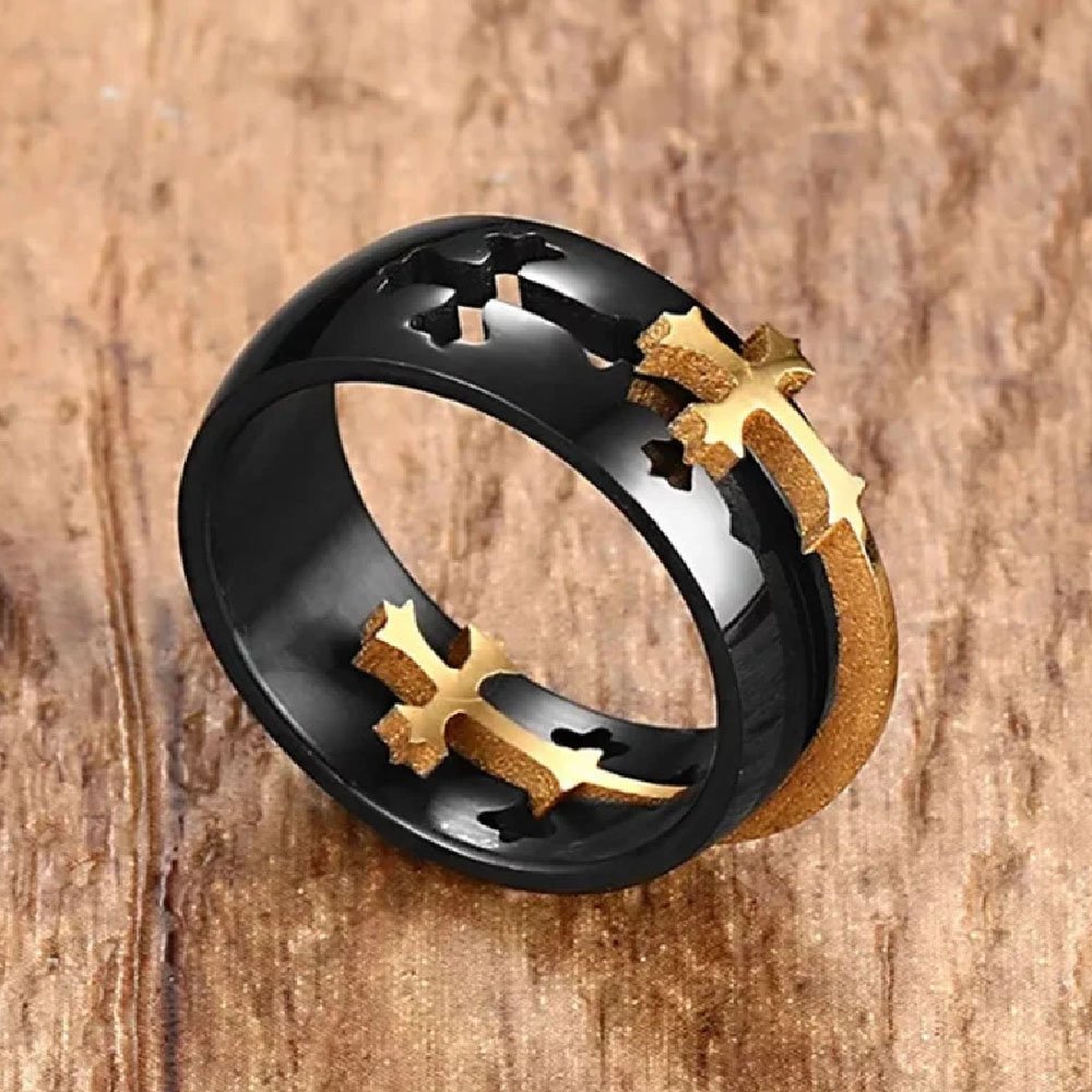 Stylish Gold-Toned Christian Cross Men's Ring image 0