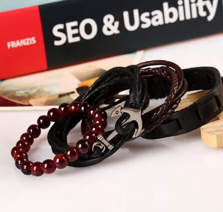 Men's 4-Piece Braided Anchor Bracelet Set image 1