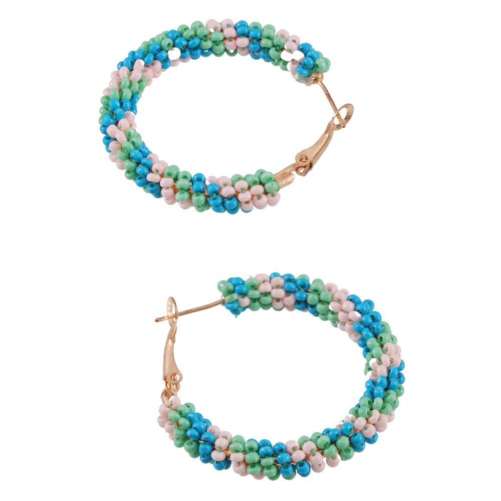 Multicolor Beaded Hoop Earrings image 4