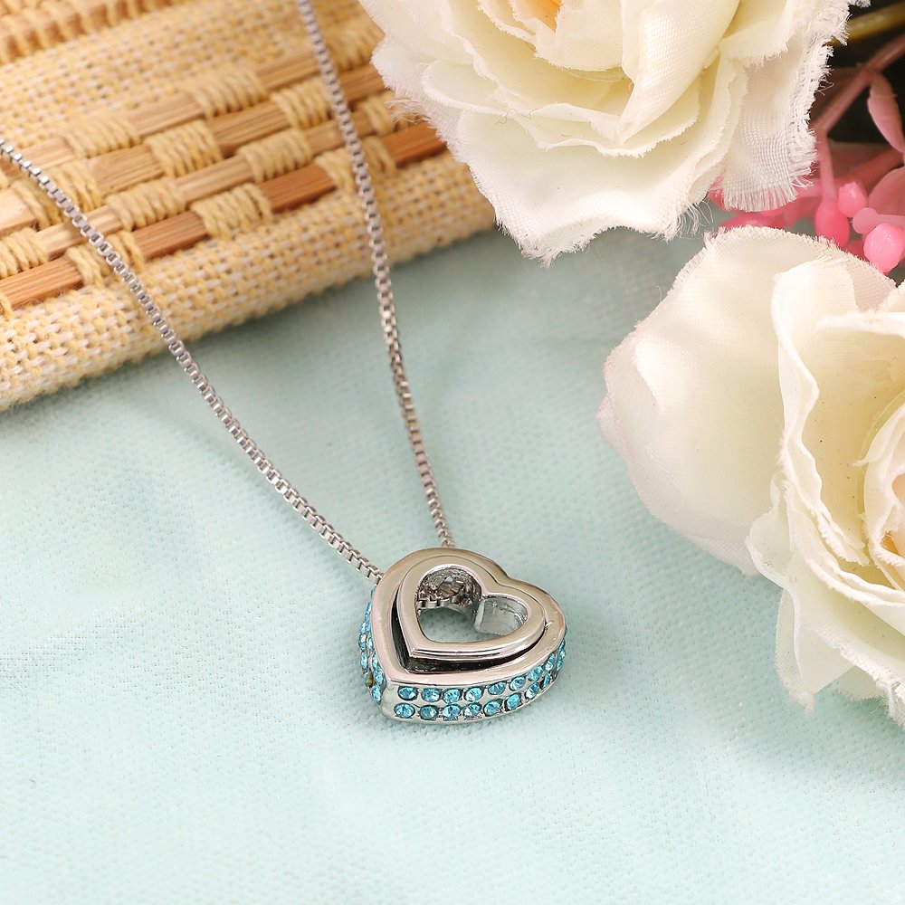 Double Silver-Plated Green Crystal Heart Pendant Necklace image 1