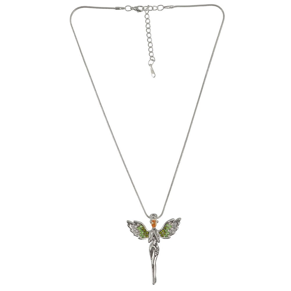 Silver-Plated Crystal Angel Chain Pendant Necklace image 4