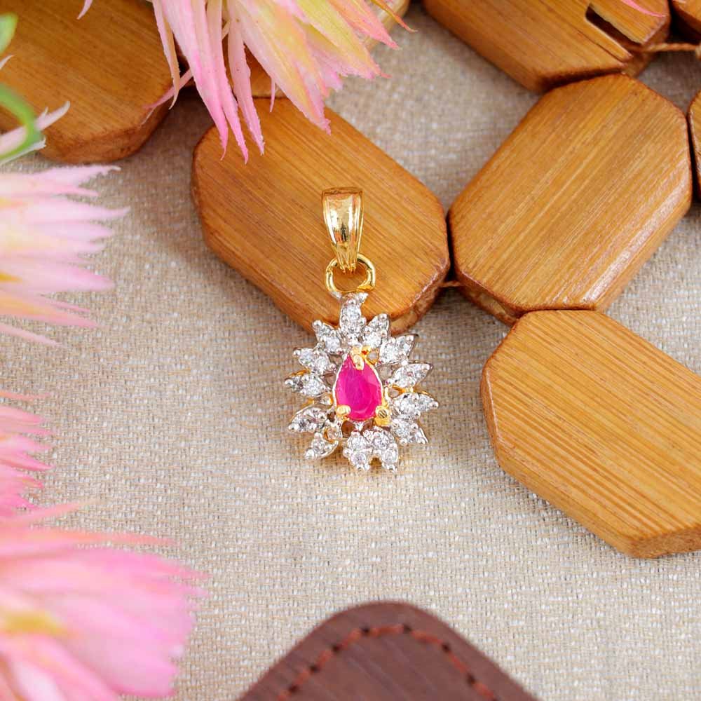Gold-Plated A/D Cubic Zirconia Ruby Stone Only Pendant for Women/Girls image 1