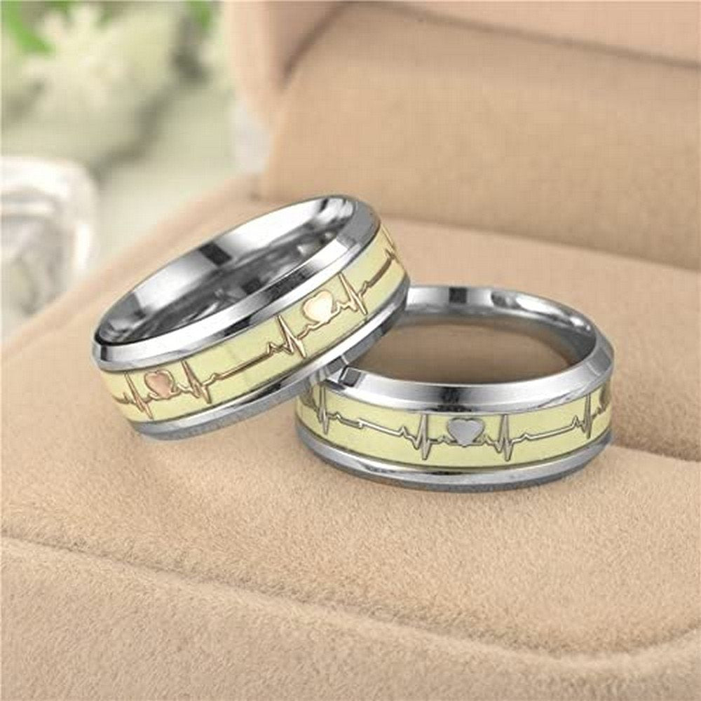 Silver-Plated Heartbeat Ring Combo with Glow Effect image 0