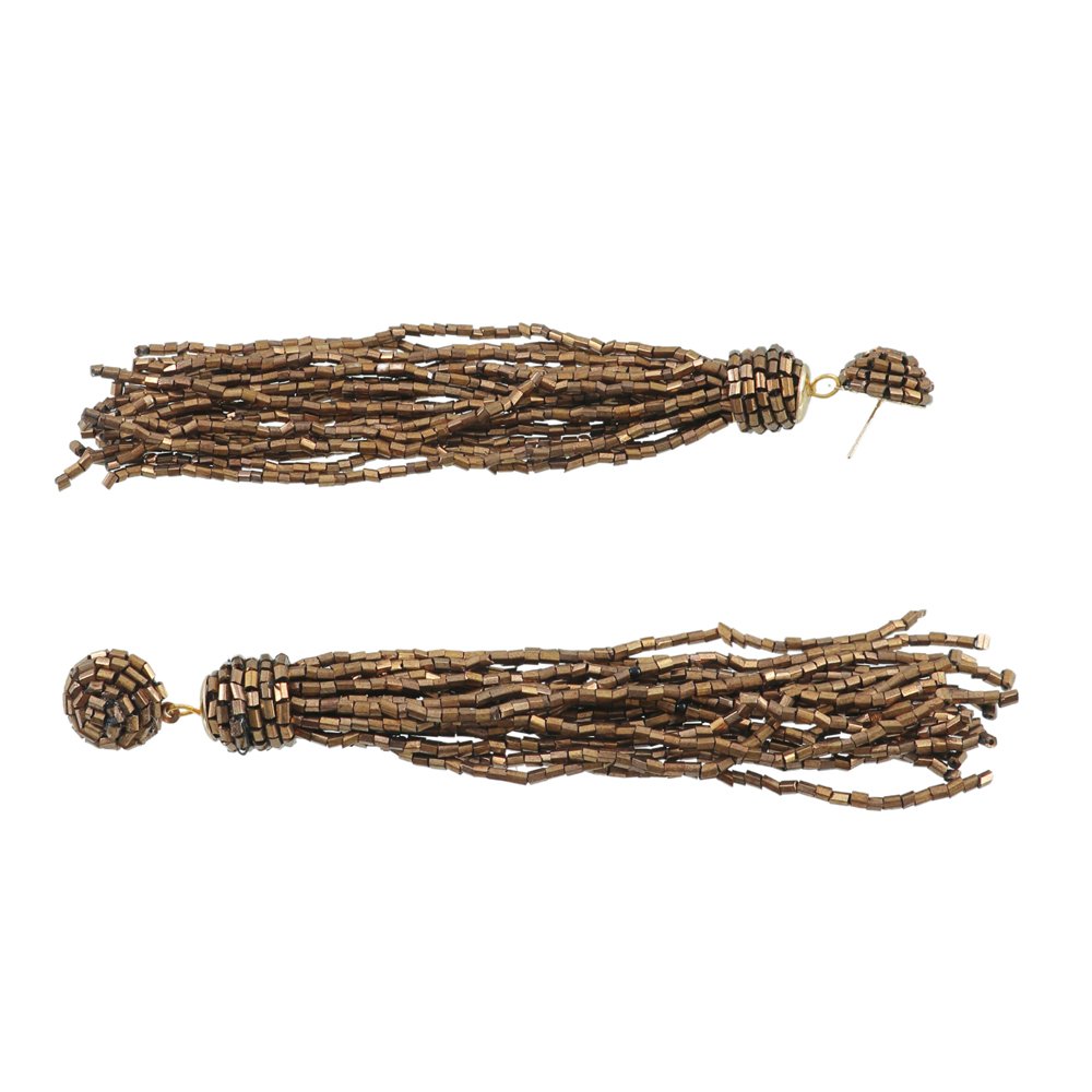 Brown Beaded Tassel Earrings image 1