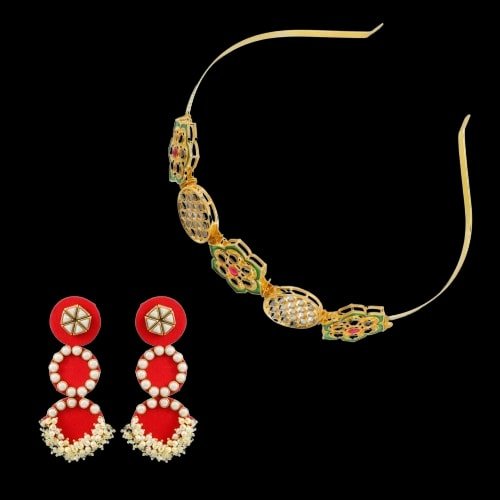 Ethnic Mathapatti Hairband and Earrings Set image 2