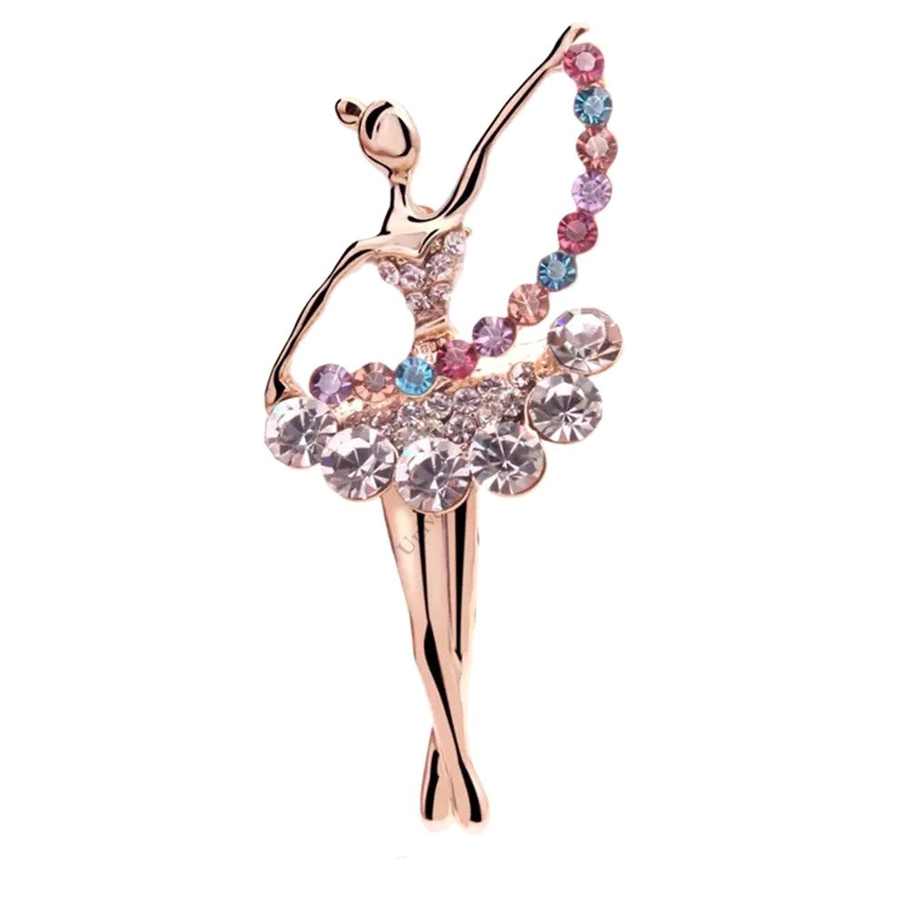 Gold-Plated Multicolor Crystal Dancing Doll Brooch for Women/Girls image 4