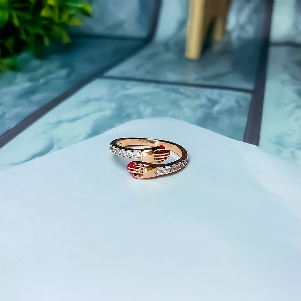 Rose-Gold Crystal Work Hug Hand Ring image 2