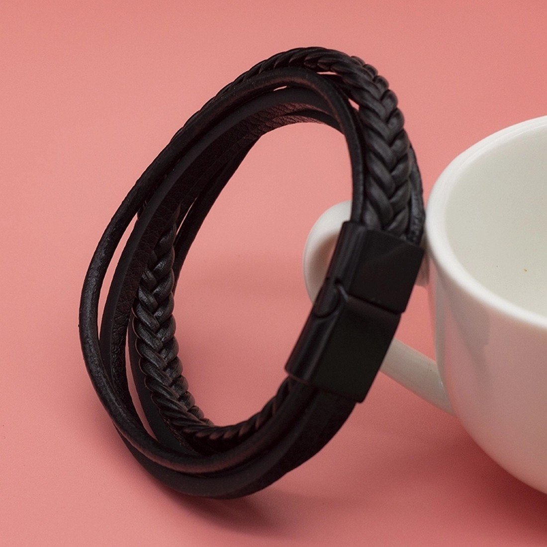 Men's Black Rope Chain Link Bracelet image 3