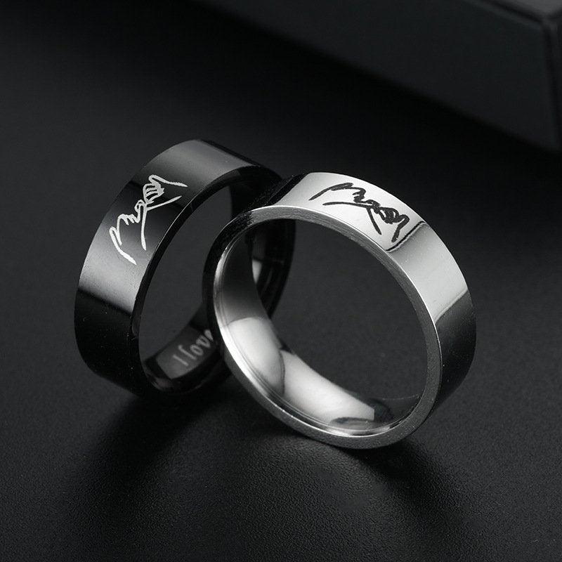 Black and Silver Promise Rings for Couples, His and Hers Matching Band Set image 0