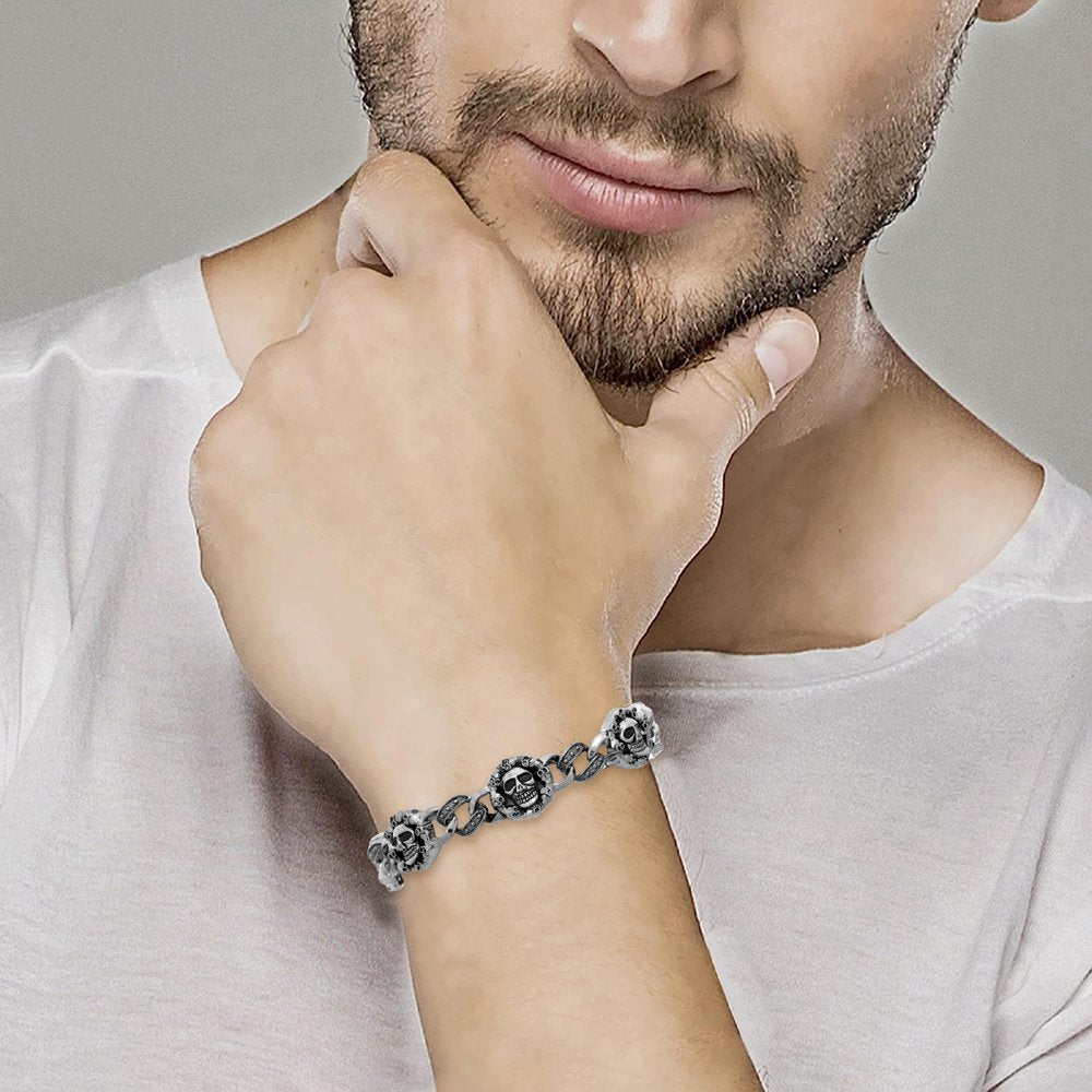 Men's Stainless Steel Silver Color Punk Skull Charms Bracelet image 1