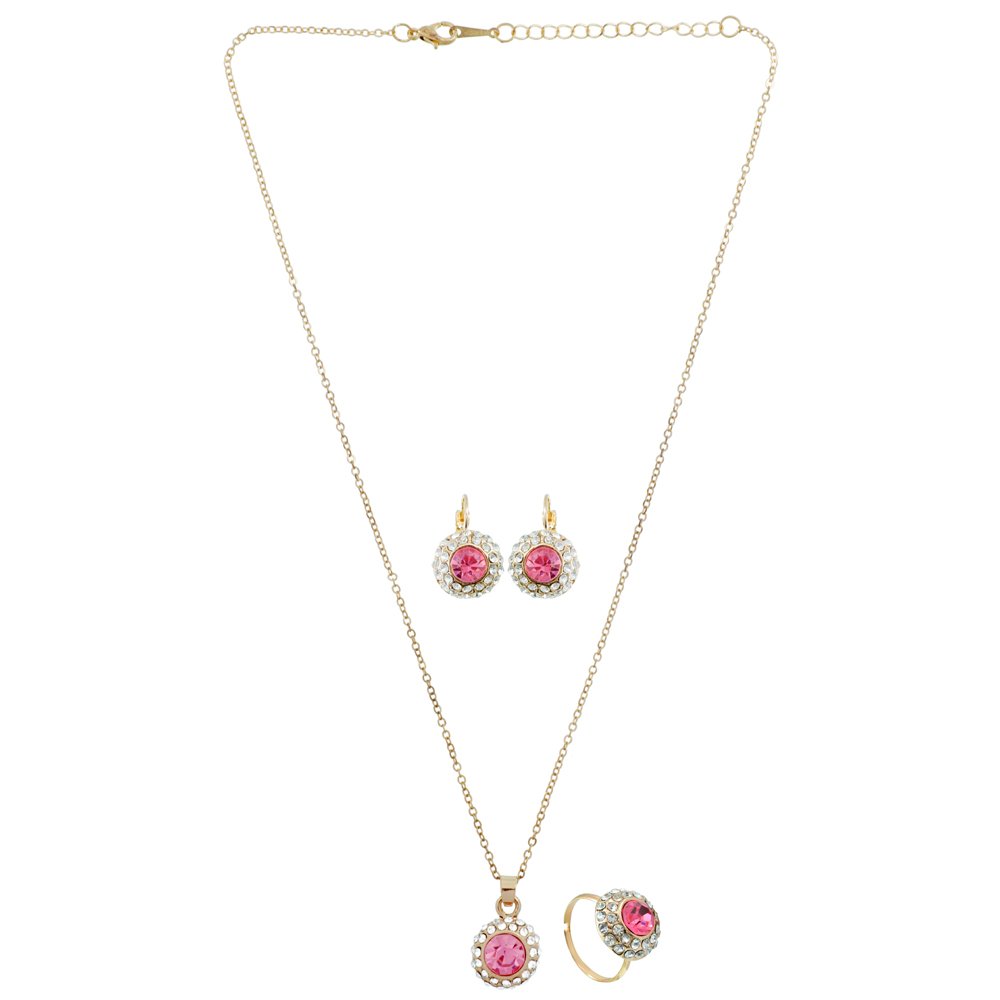 Gold-Plated Pink CrystaL Cubic Zirconia Jewellery Set image 4
