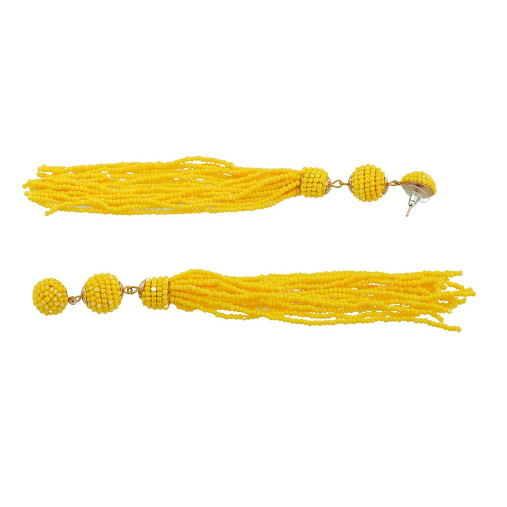 Yellow Beaded Tassel Earrings image 1