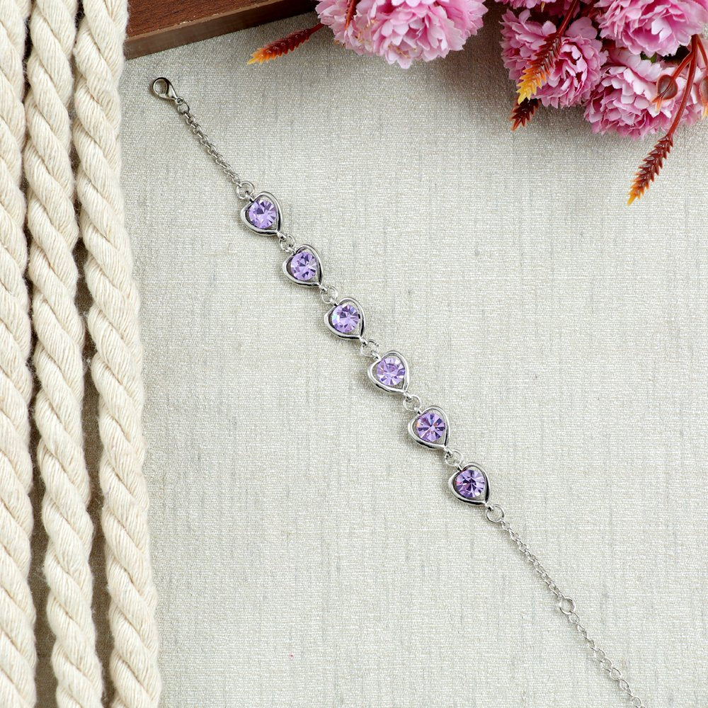 Sterling-Silver Contemporary Purple Hearts Chain Charm Bracelet for Women & Girls image 0