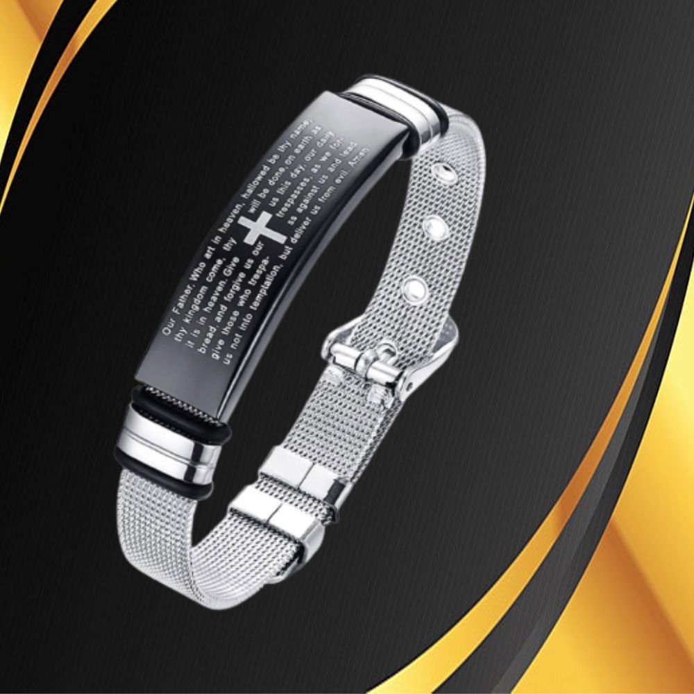 Men's Religious Prayer Silver-Plated Cross Adjustable Bracelet image 0