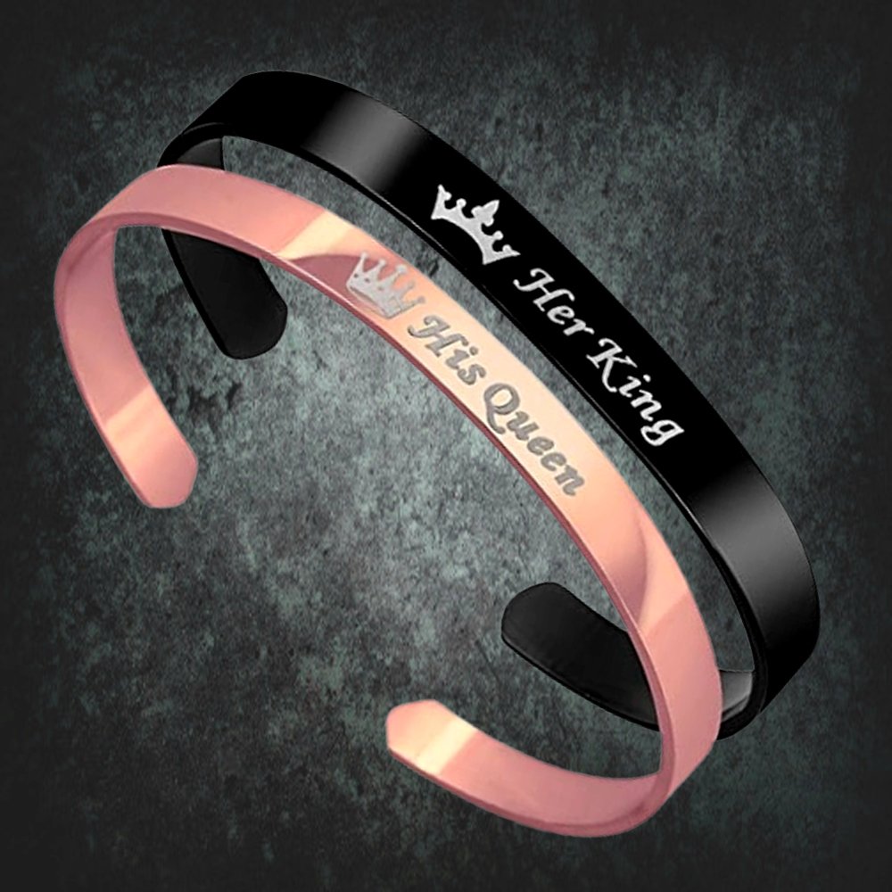 Crowned King and Queen Couple Cuff Bracelet For Men/Women image 0