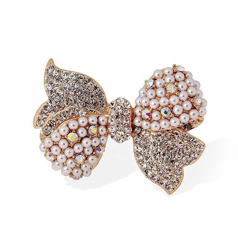 Gold-Plated Crystal/Pearl Bow Knot Brooch image 3