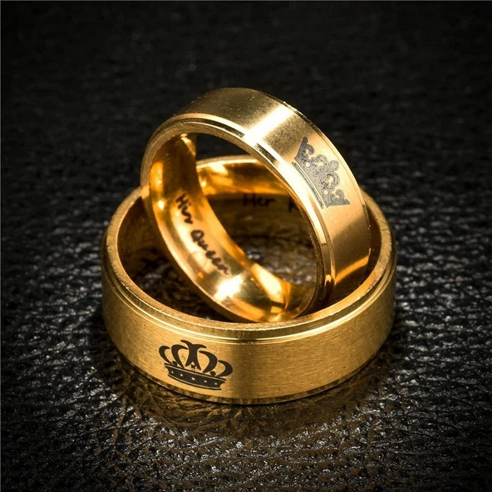 Gold-Plated Engraved Queen & King Crown Ring image 0