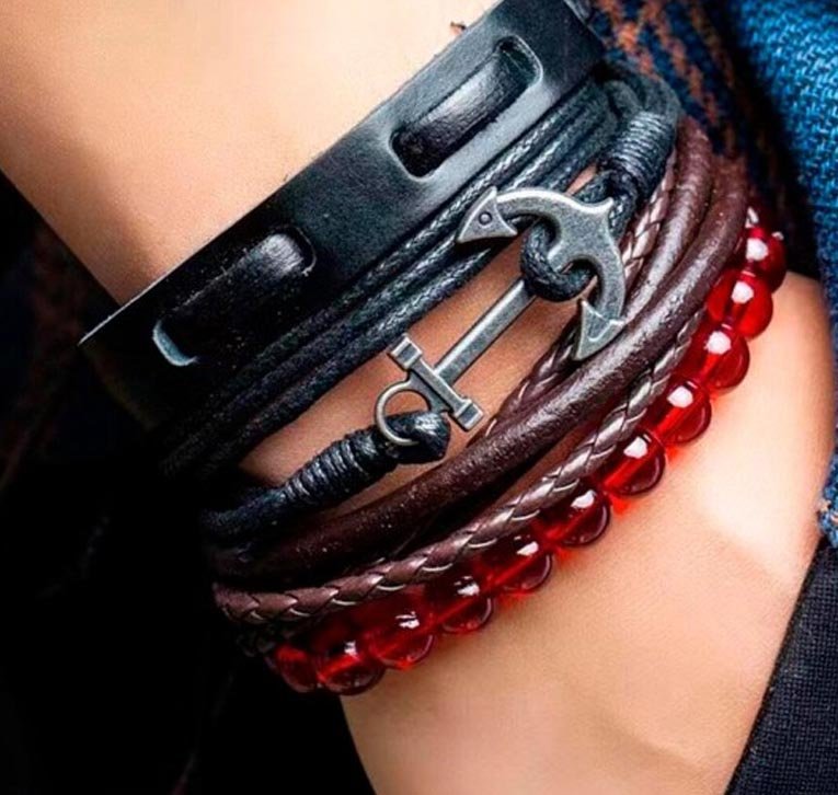 Men's 4-Piece Braided Anchor Bracelet Set image 3