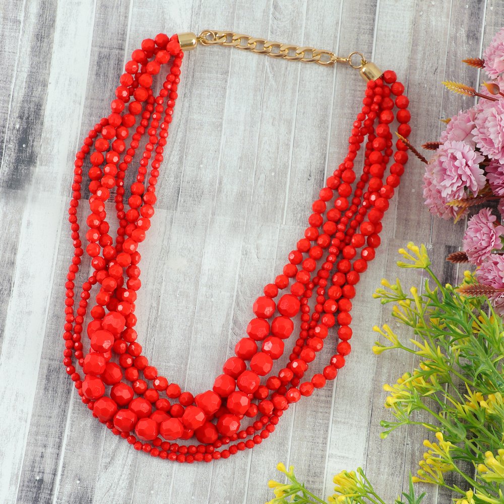 Red Beaded Pearl Necklace for Women/Girls image 0