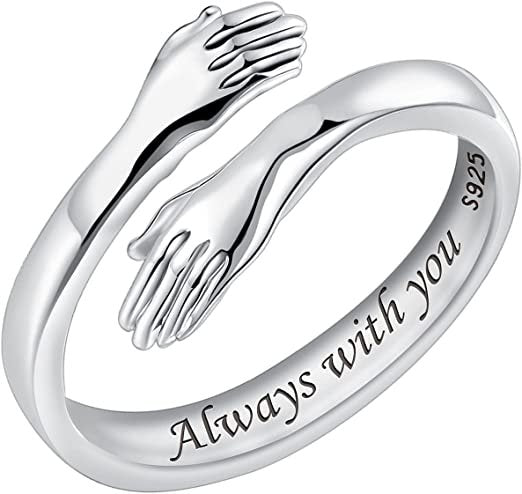 Engraved Silver-Plated Hug Hand Ring Always With You image 3