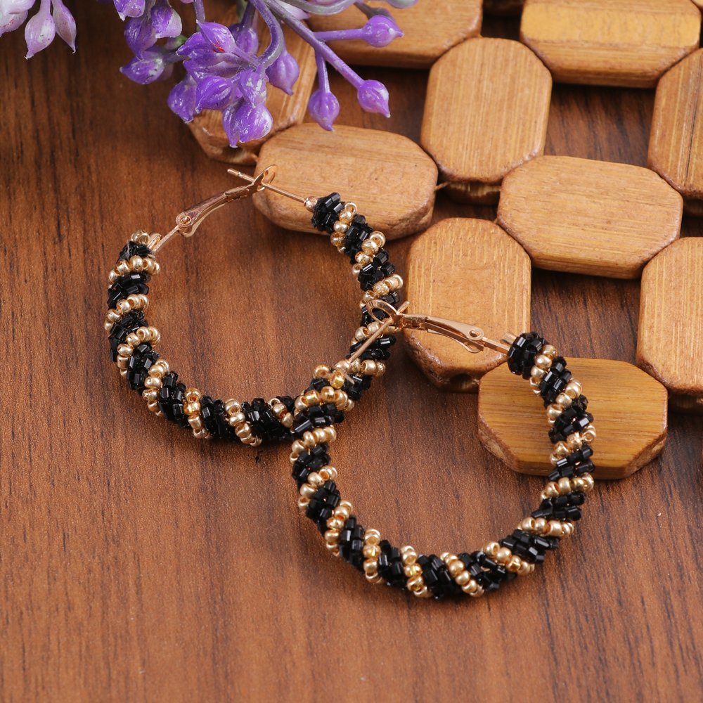 Black Beaded Hoop Earrings image 0