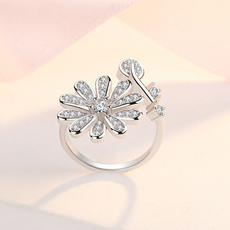 Silver-Plated Crystal-Studded Adjustable Finger Ring image 0