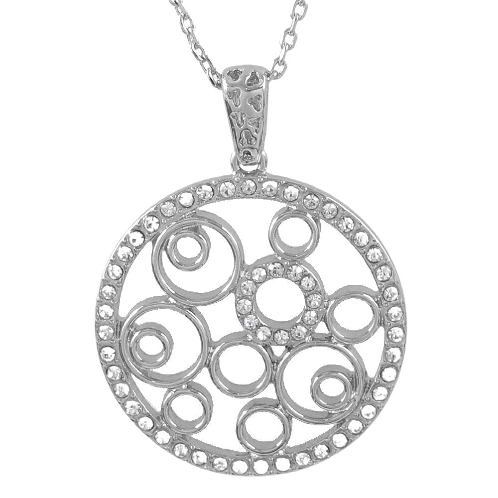 Silver-Plated Round Crystal Work Pendant Necklace image 2