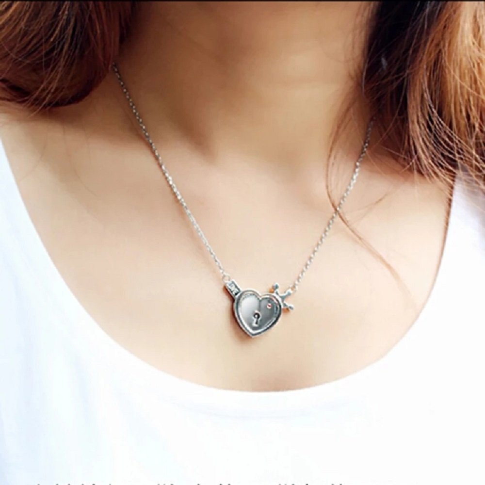 Silver-Plated Couple Key Lock Pendant Chain Necklace for Men and Women image 2