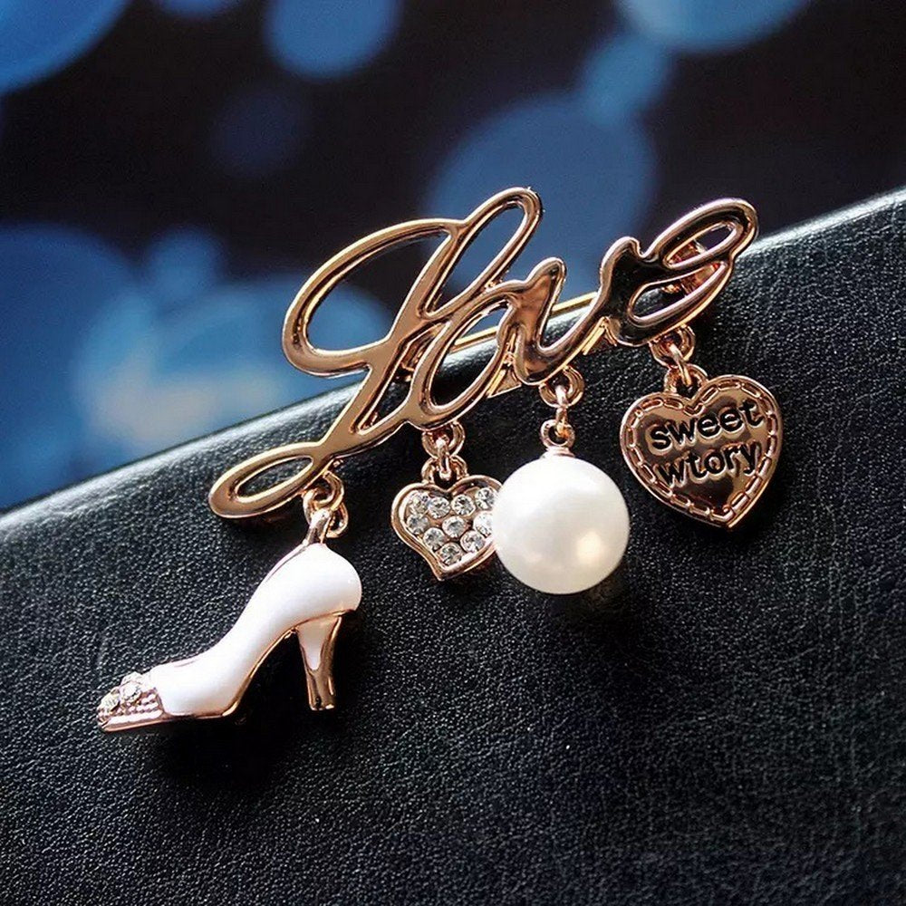 Gold-Plated Tassel Pearl/Heel Heart Love Brooch for Women/Girls image 5