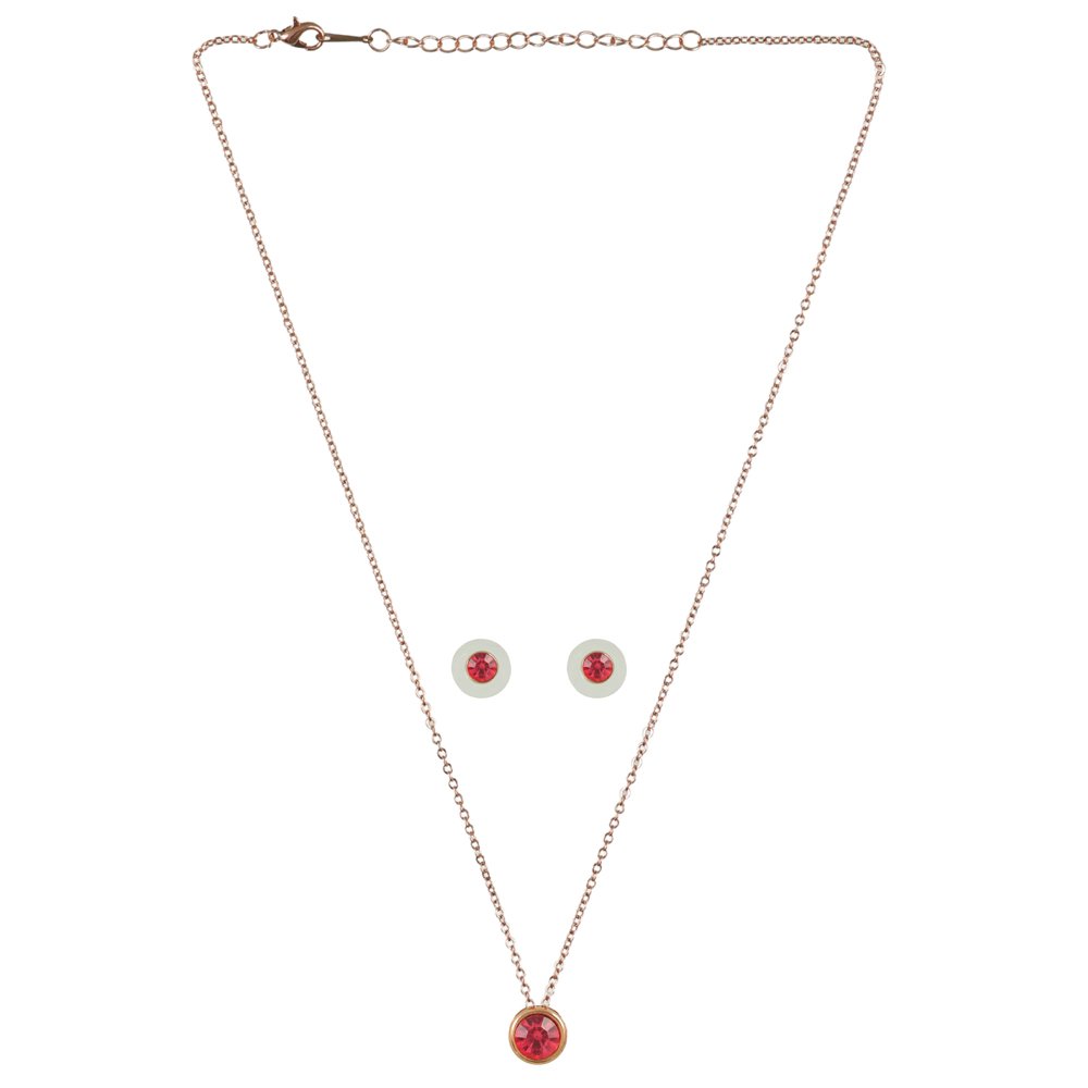 Gold-Plated Pink Birthstone Necklace & Earrings Set image 2