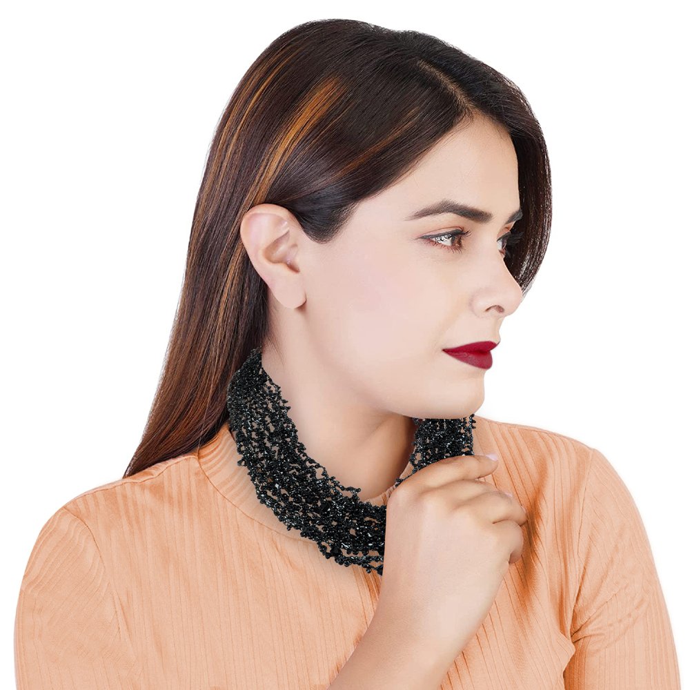 Black Gold-Tone Beaded Multi-Layer Long Necklace image 1