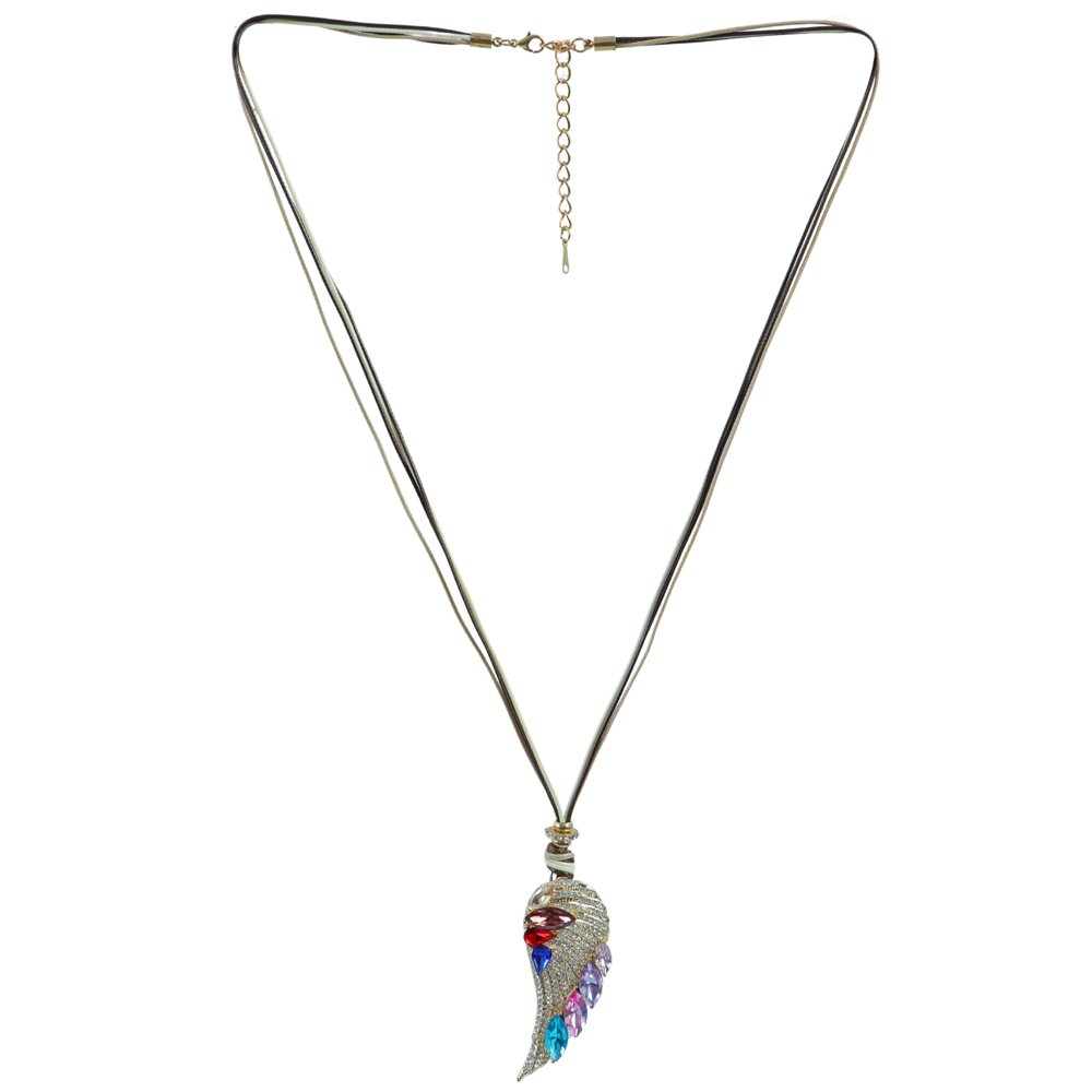 Gold-Plated Multicolor Stone Angel Wings Pendant Necklace image 3