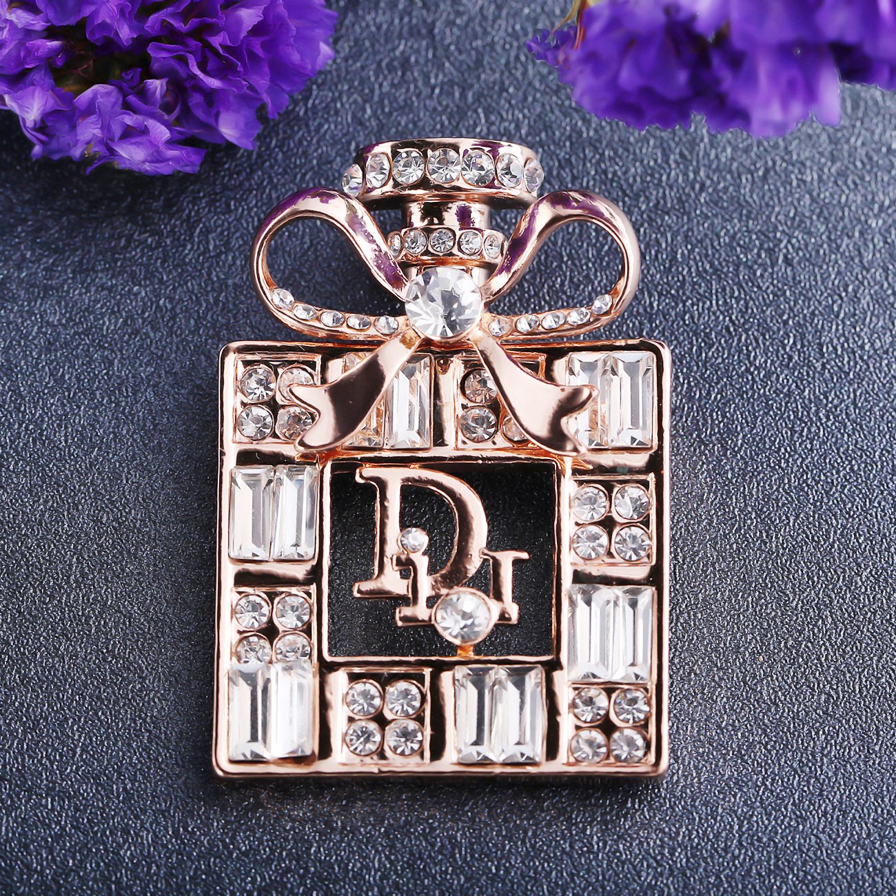 Gold-Plated Crystal Perfume Bottle Brooch image 0