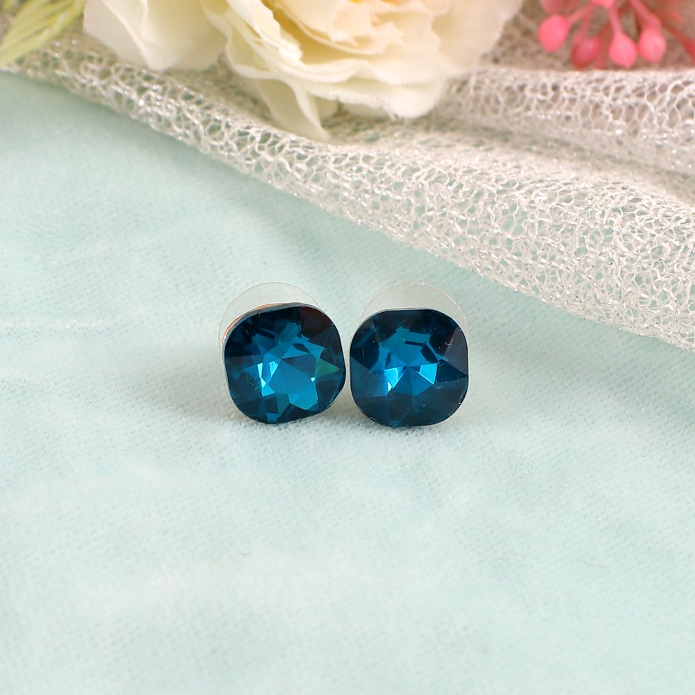 Gold-Plated Blue Crystal Stud Earrings image 0