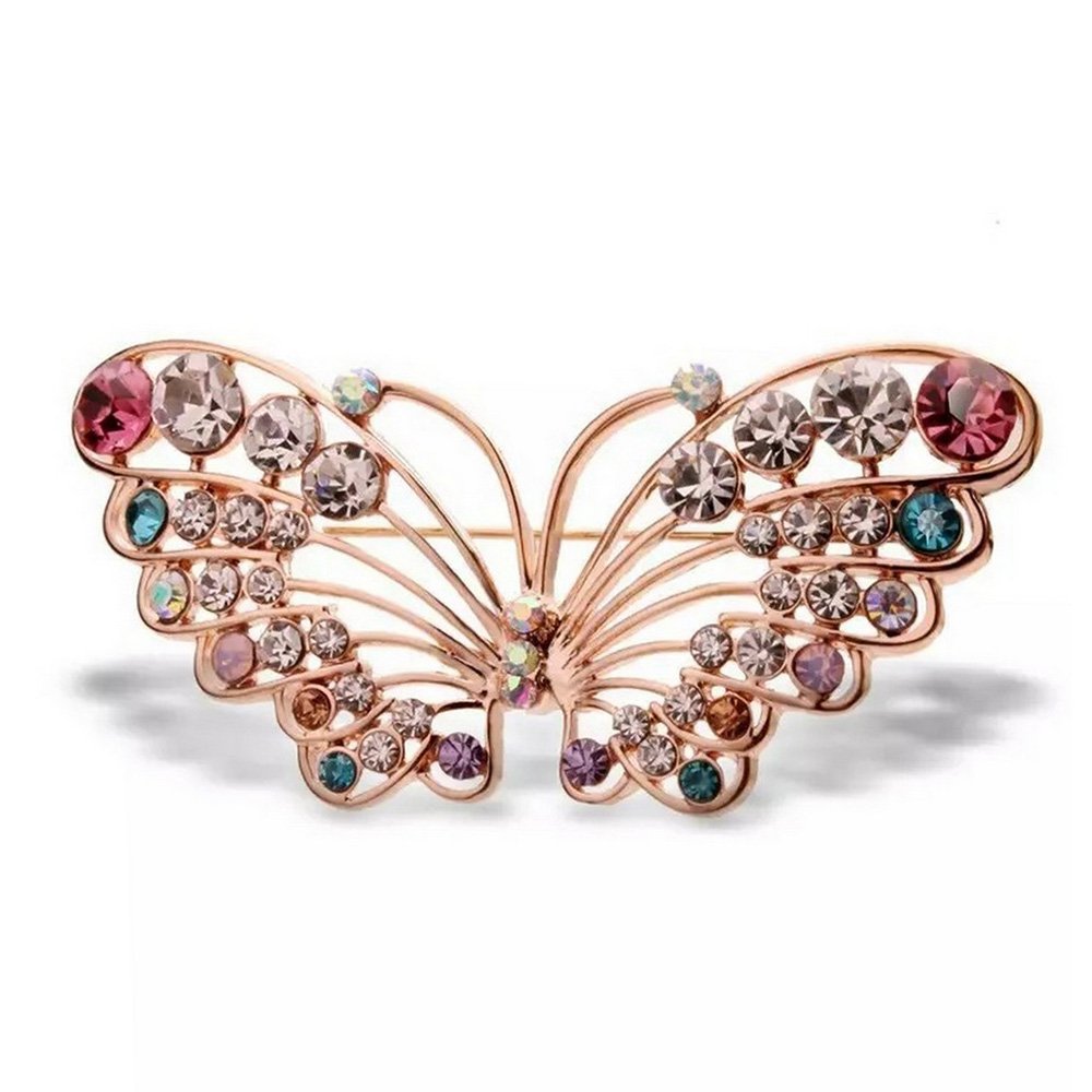 Gold-Plated Multicolor Crystal Stud Butterfly Brooch for Women/Girls image 2