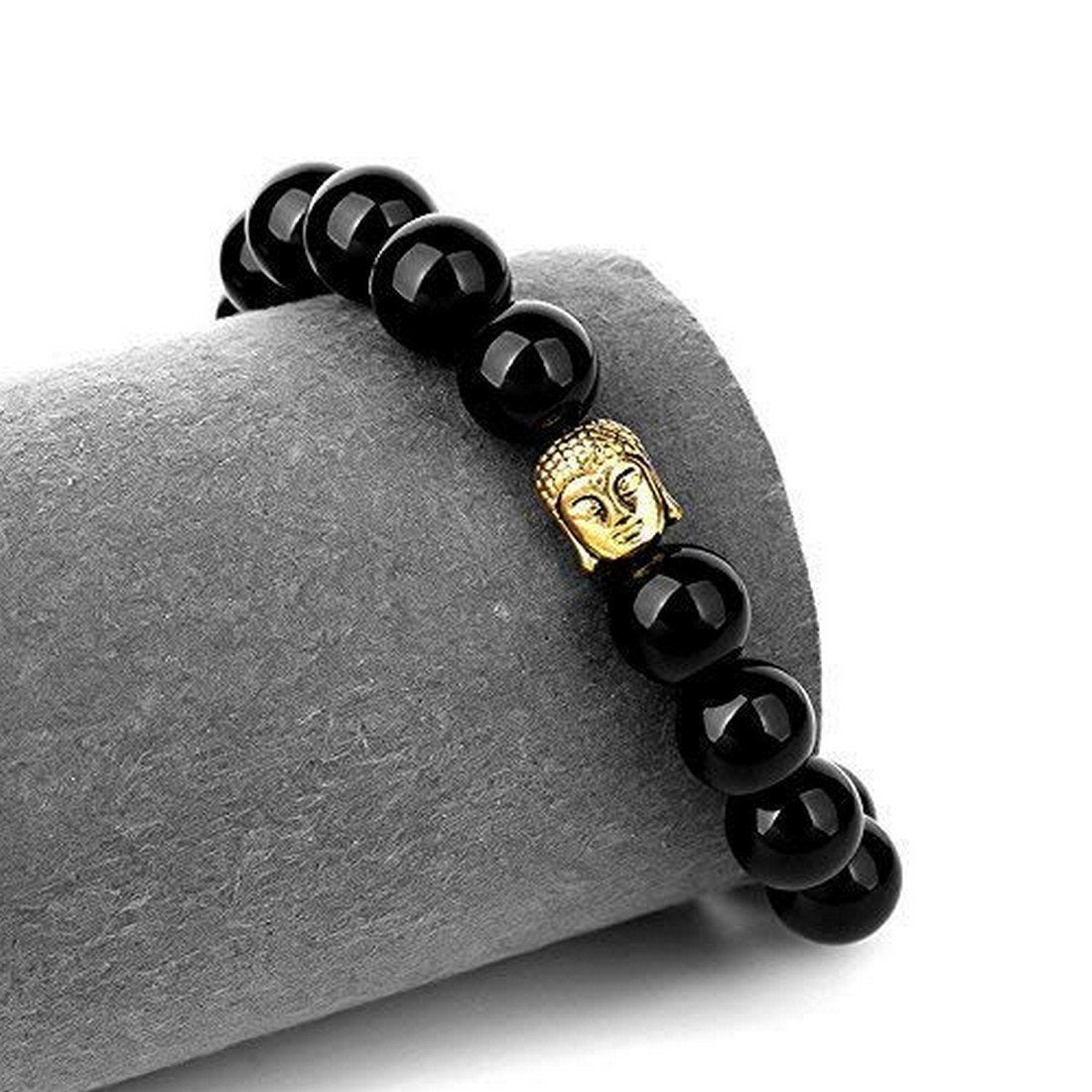 OM Buddha Bracelet Glossy Black Beads image 3