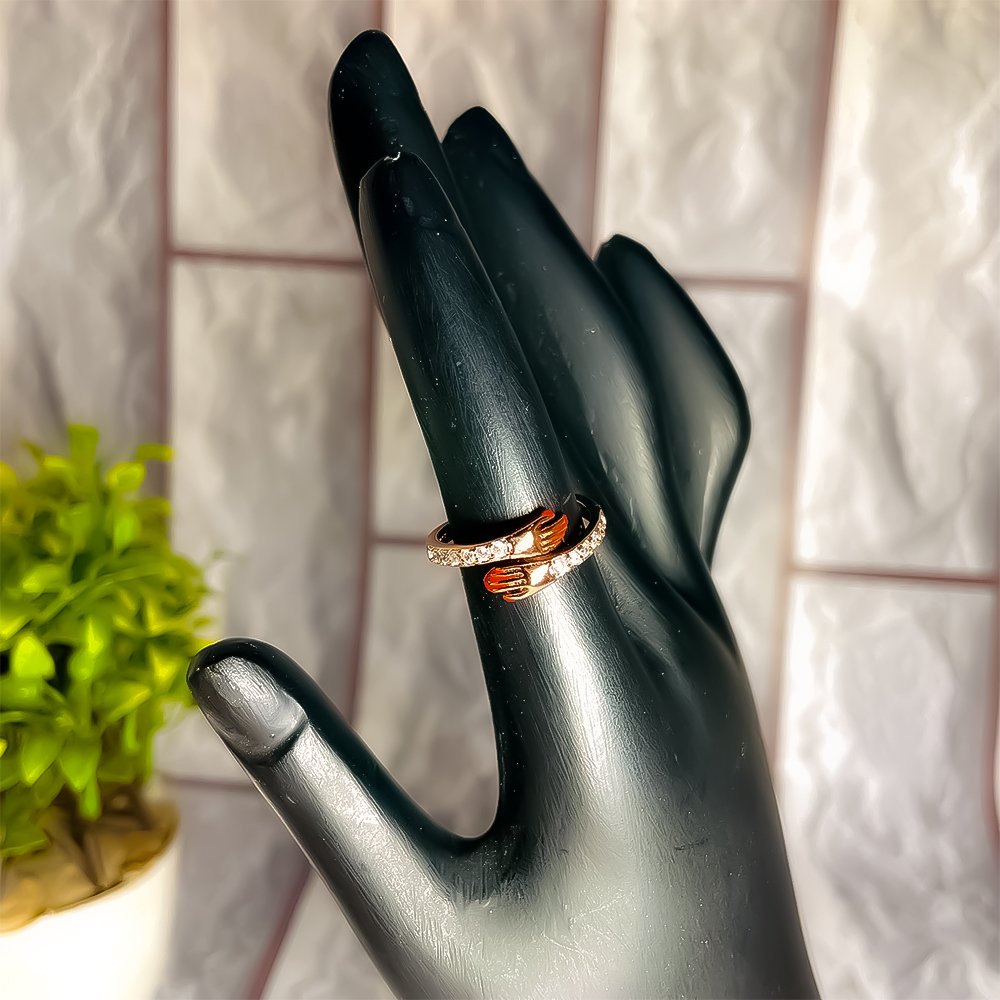 Rose-Gold Crystal Work Hug Hand Ring image 1