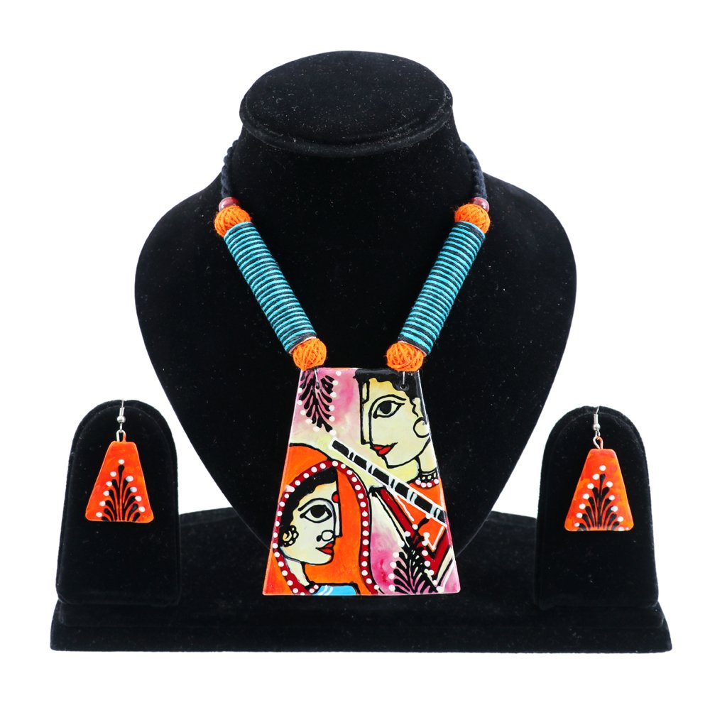 Hand-Painted Shri Ram Sita Terracotta Fabric Jewellery Set image 1