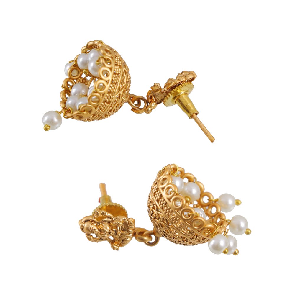 Gold-Plated Ethnic Red Layered Beaded Goddess Lakshmi Necklace Set image 5