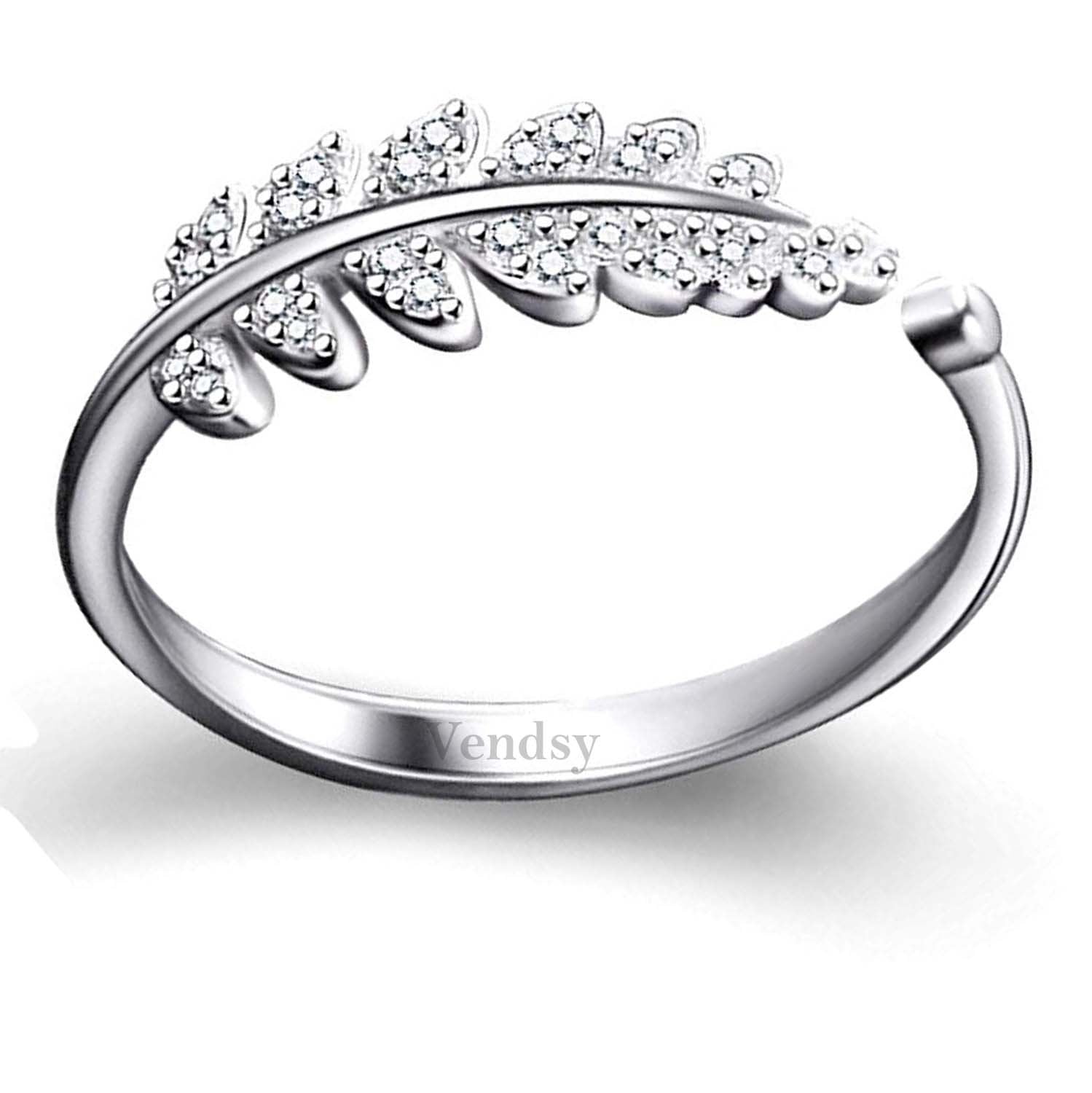 Silver-Plated Leaf Crystal Adjustable Ring image 3